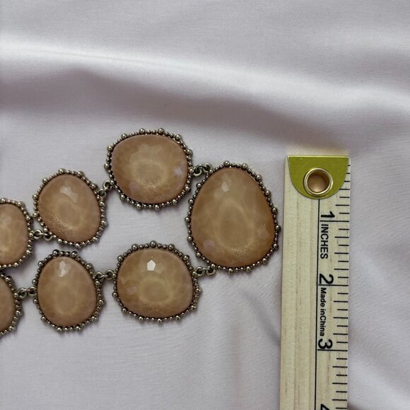 Chunky Statement Necklace Peach Gemstones Gold Tone Bib Style Women - Picture 3 of 4